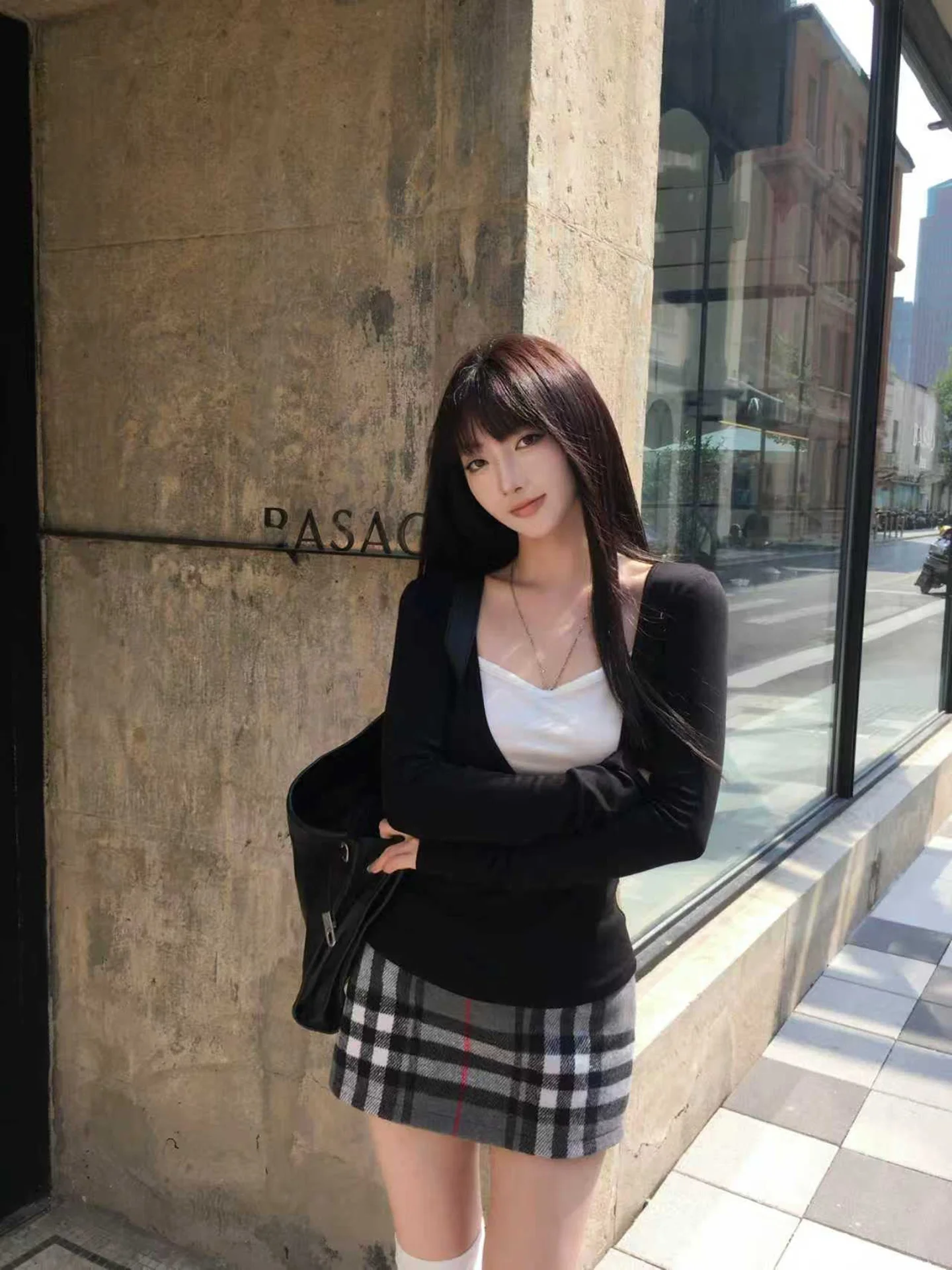 Retro American Short Plaid  Skirt Women's mid Low Waist Woolen Checkered Skirt Casual A-Line Skirt Side Zipper