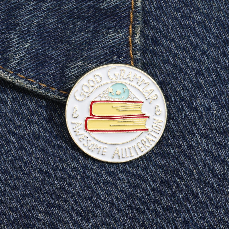 Good Grammar Enamel Pin Awesome Alliteration Book Brooches Metal Backpack Clothing Lapel Badge Jewelry Gifts For Students