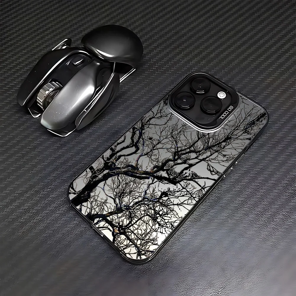 Sketch Black Tree Branches Phone Case For iPhone 16 15 14 13 12 11 mini Pro Max X XR XSMAX 8 7 Plus Anti Fall Matte Back Cover