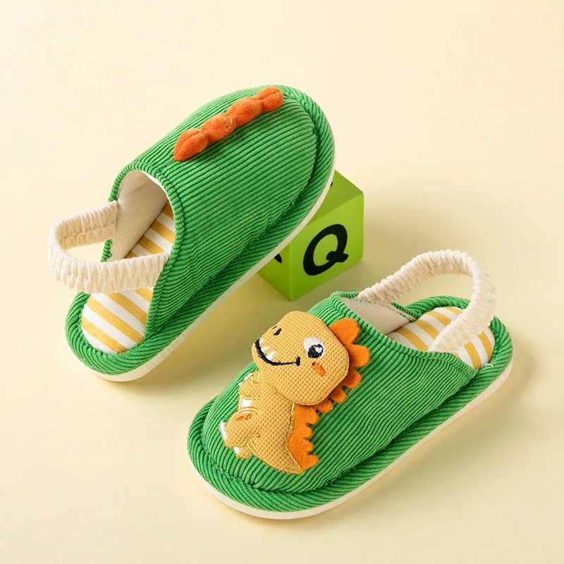 Children Plush Slippers Cute Cartoon Winter Shoes for Boys Non-slip Fashion Kids Causal Girls Dinosaur Flat Cotton Slippers Home