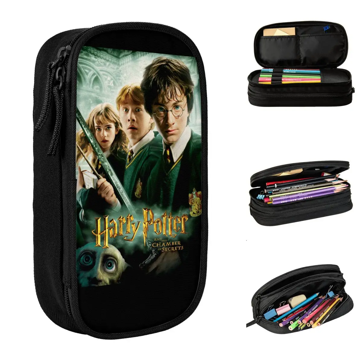 Lovely Potters Ron Hermione Dobby Group Pencil Case Pencilcases Pen Holder Large Storage Bags School Supplies Zipper Stationery