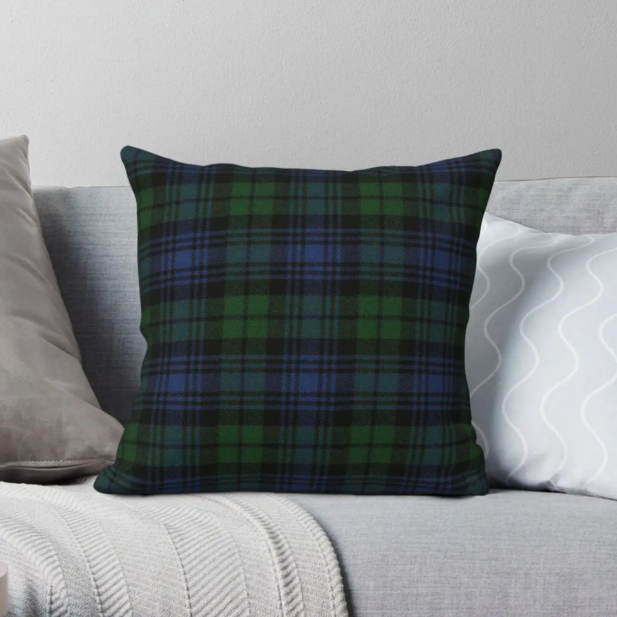 

Black Ancient Scottish Tartan Square Pillowcase Polyester Linen Velvet Creative Zip Decor Throw Pillow Case Home Cushion Cover