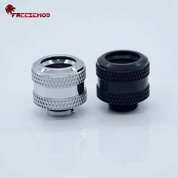 FREEZEMOD OD14mm Hard Tube Metal Fitting Water Cooling Brass Connector 4 Sealing Ring Hexagonal Fixing Black/silver HYGKN-N14MM