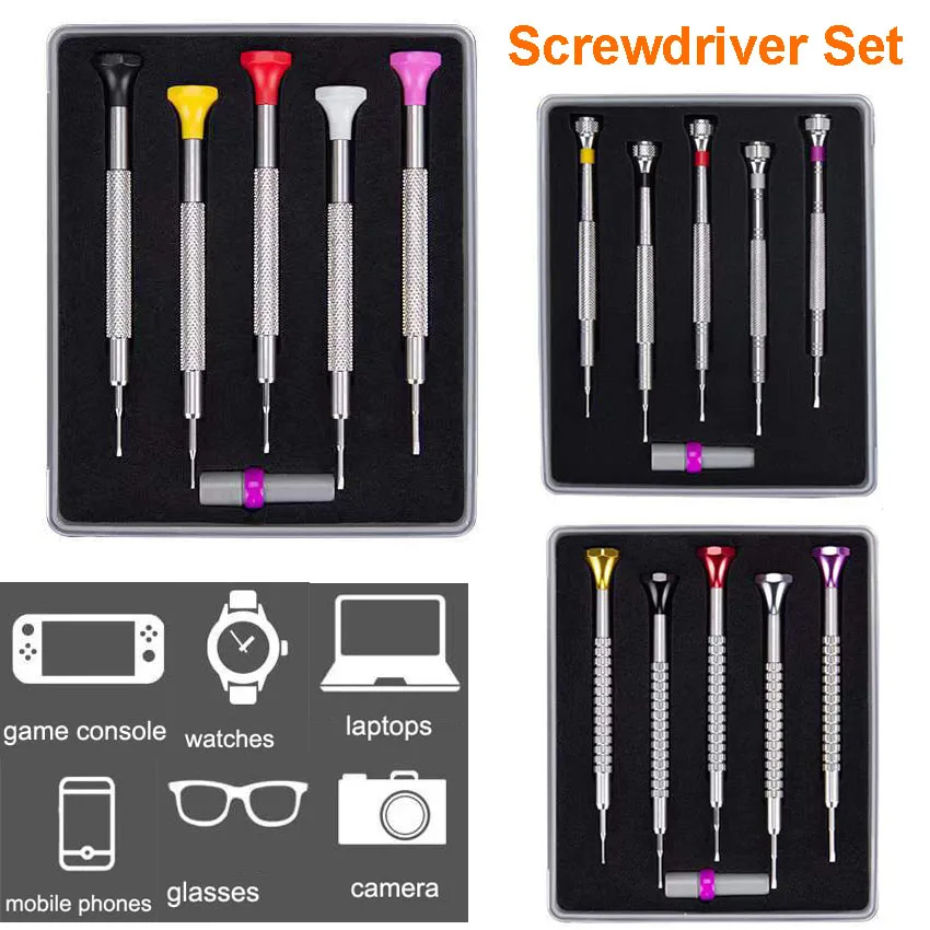 Watchmaker Precision Watch Screwdriver Set 5pcs 0.8mm-1.6mm Flat Blade Screwdrivers for Watches Eyeglasses Laptop Repair Tools