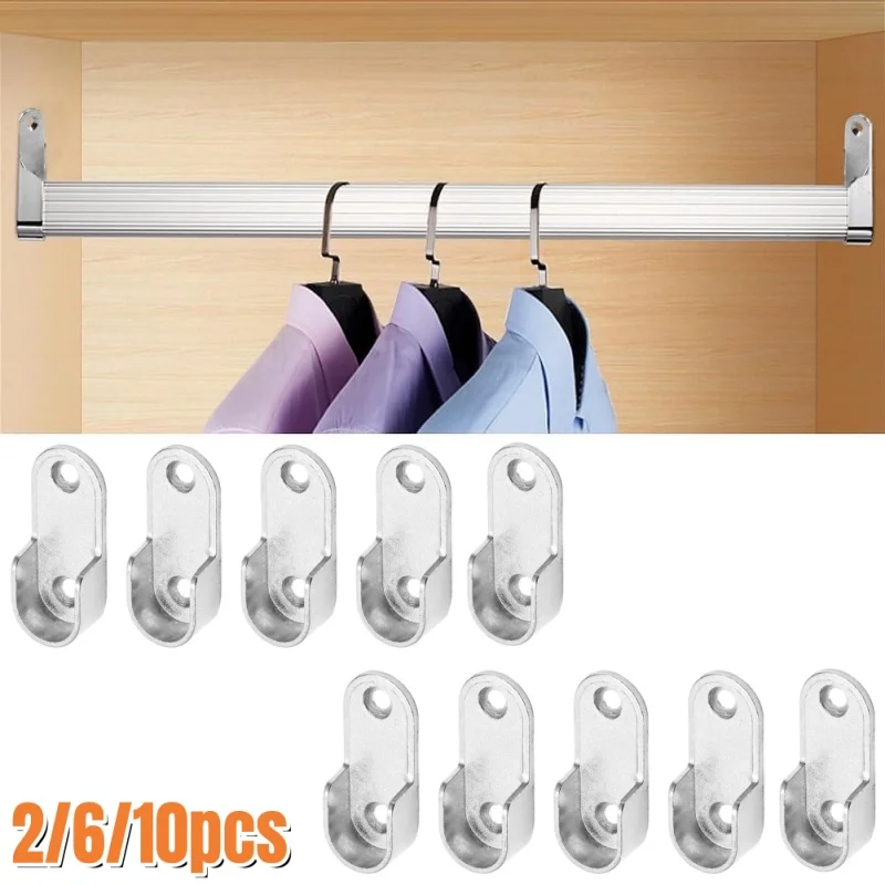 2-10pcs Oval Closet Pole Sockets, Flange Rod Holder, Closet Brackets, Hanging Clothes Rod Holder, Wardrobe Clothes Tube Support