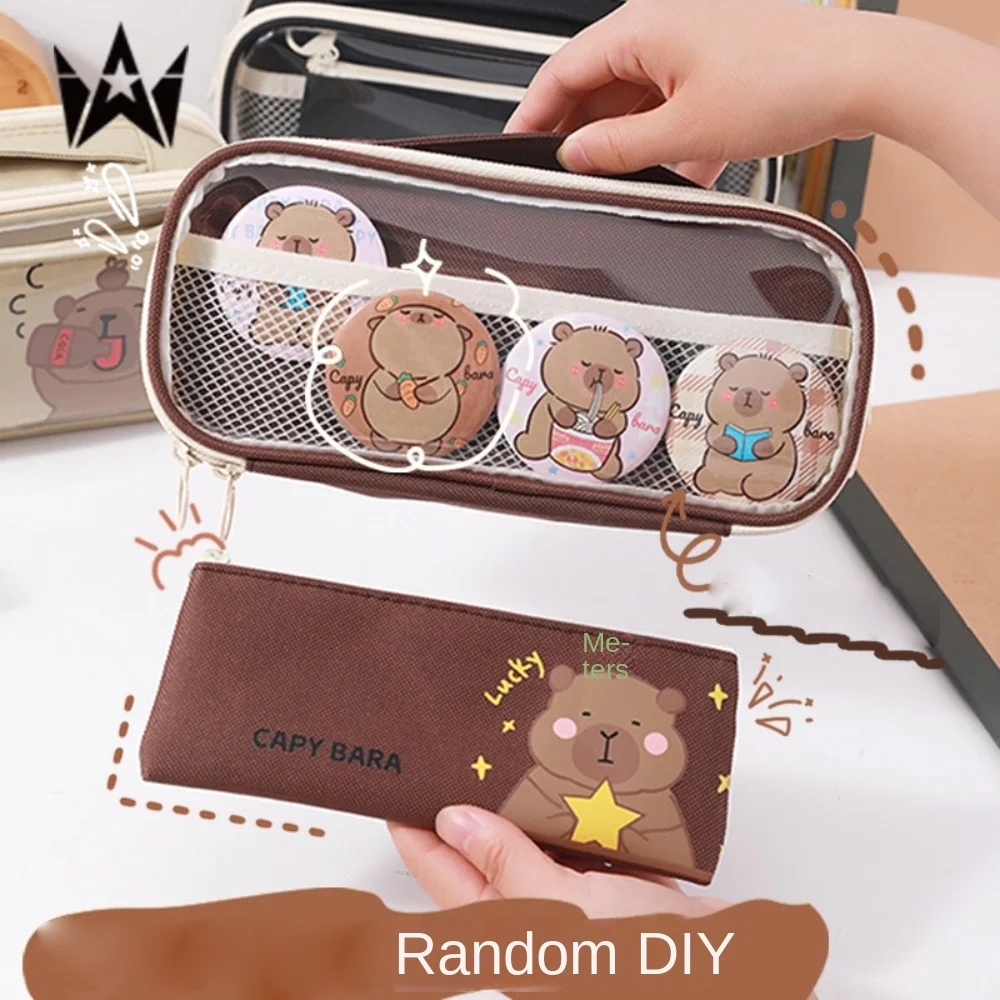 Cartoon Capybara Capybara Pencil Bag Multi-functional Large Capacity Pen Cases Multi-layered Oxford Stationery Box Boy Girl