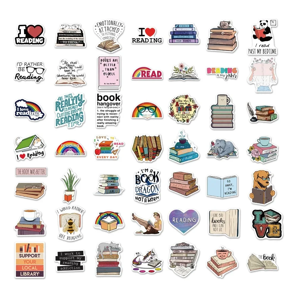 10/30/50Pcs Cute Reading Waterproof Graffiti Sticker Decorative Luggage Cup Laptop Phone Skateboard Guitar Scrapbook Kid Sticker