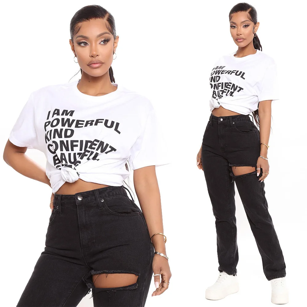 

Summer women's clothing fashion casual white printed women's T-shirt temperament slim and thin exaggerated clothing new products
