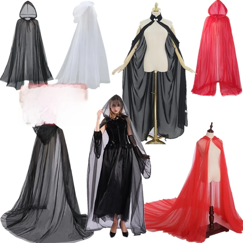 

Halloween Witch Costume Black Red Cloak Wizard Robe Men's Women's Performance Outfit Demon Lord Stage Props