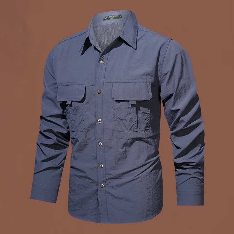 2026 Tactical Hiking Shirt Men's long Sleeved Work Shirt Spring Outdoor Quick Drying Military Camping Hunting Fishing Work Shirt