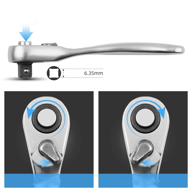 

Мини-трещотка JUSTINLAU 1 шт., 1/4 дюйма, с двумя головками, быстросъемная, 72 зубца, шестигранный динамометрический ключ-отвертка, инструмент для ремонта