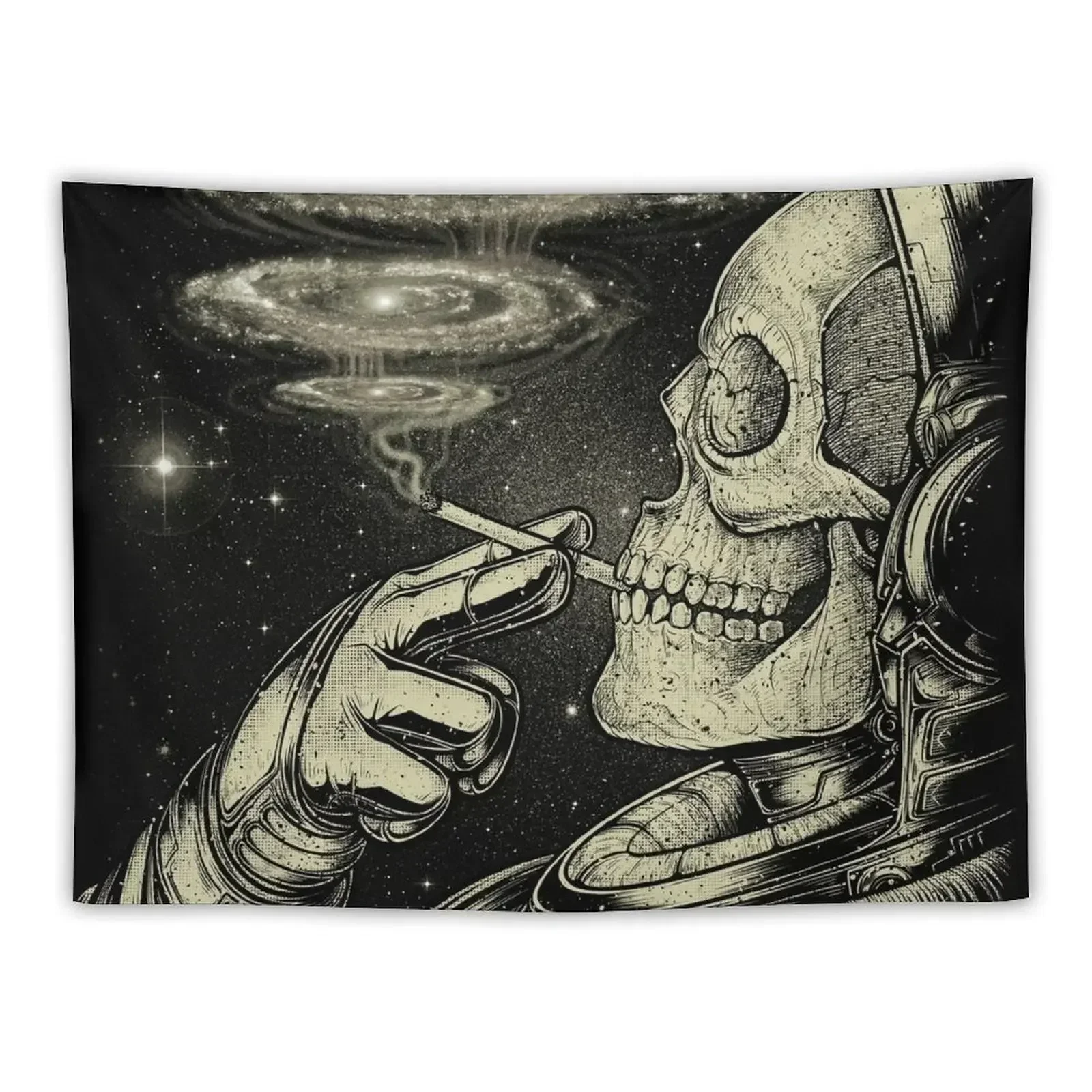 Winya No. 31 Relaxing Skeleton Astroanut Smoking Amoung the Stars in the Space Tapestry House Decoration Tapestry