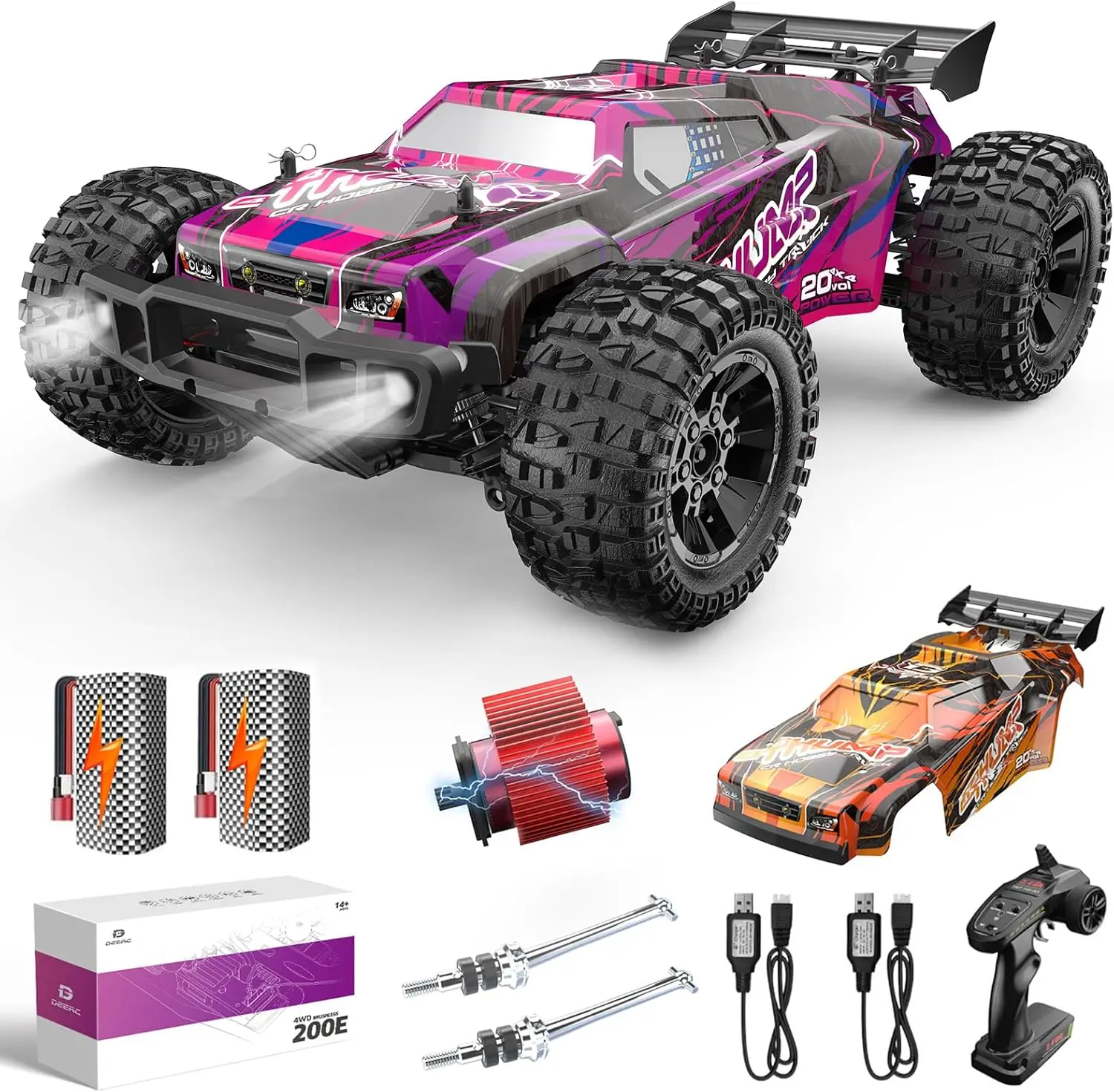 

200E 1:10 Large 3S Brushless High Speed RC Cars for Adults, 4X4 Fast RC Trucks W/Extra Shell LED Headlight, 60 KM/H, All Terrain