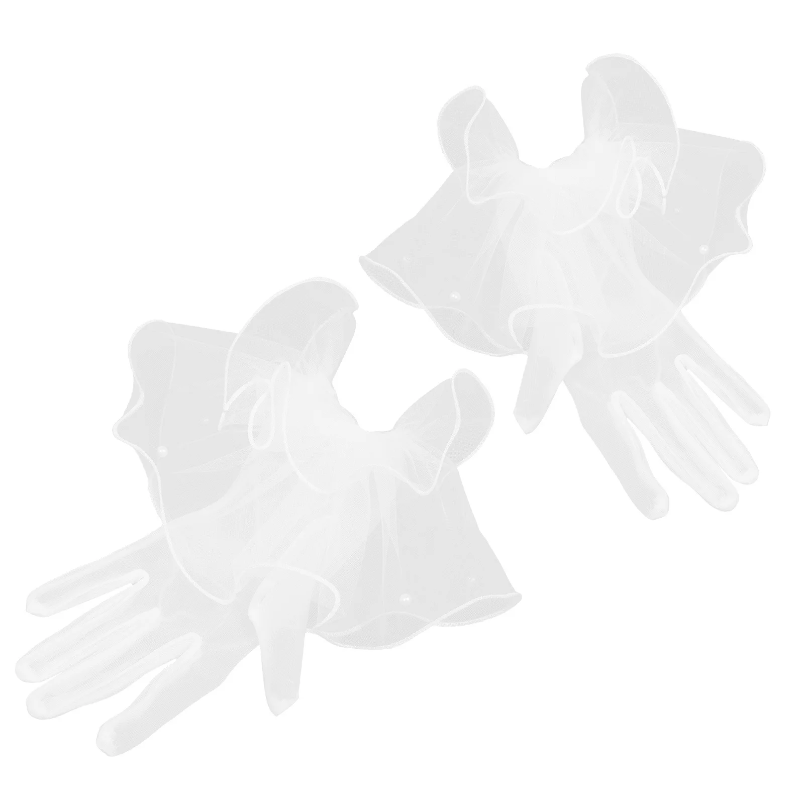 

1 Pair White Mesh Gloves For Women Wedding Bridal Short Tulle Glove Lightweight Soft Skin-Friendly Elegant Lace Bow Evening Prom