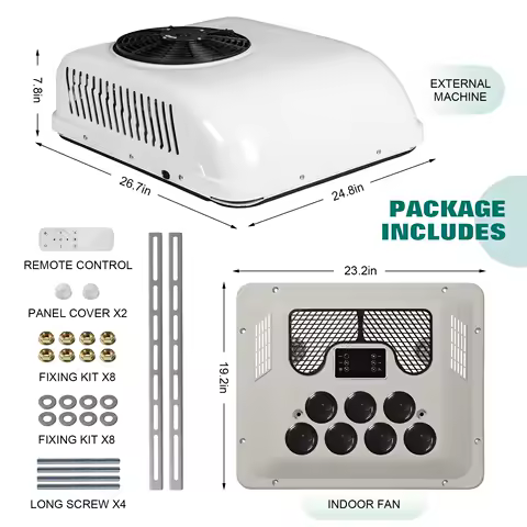 Treeligo 12V Fast Cooling Electric Car Truck rooftop Parking Air Conditioner For Camper RV Motorhome Caravan Tractor 13500BTU