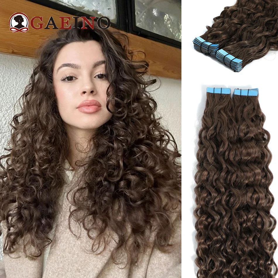 女性用ウォーターウェーブヘアエクステンション100-本物のレミーの髪皮膚のよこ糸接着剤目に見えないテープエクステンション人間の髪の毛