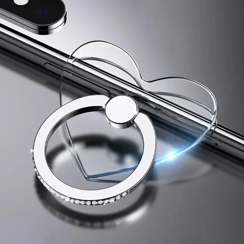 Cell Phone Ring Holder Stand Diamond Transparent Finger Grip Clear 360° Degree Rotation Kickstand Compatible IPhones