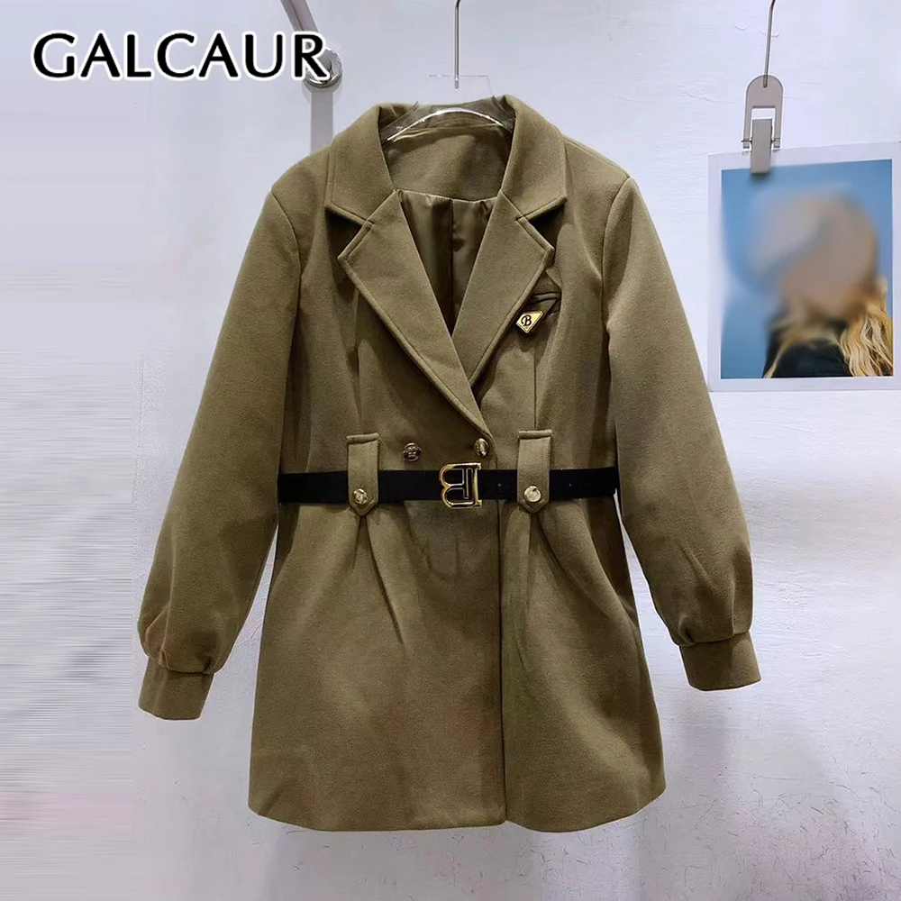 

GALCAUR Solid Spliced Sashes Jacket Female Lapel Long Sleeve Loose French Temperament Women's Jackets Autumn Style Fashion New