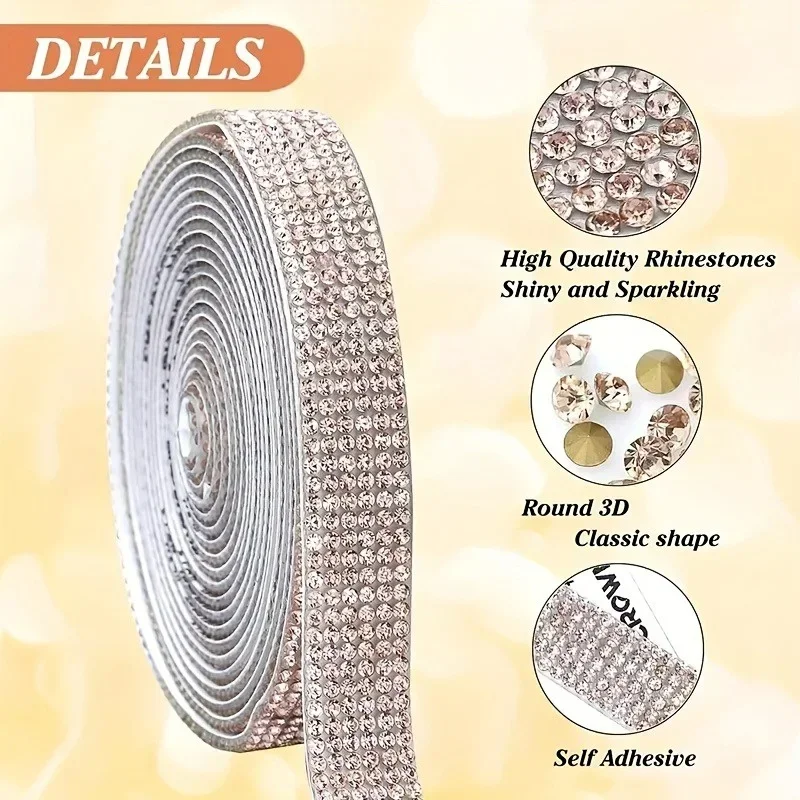 90cm Self Adhesive Crystal Rhinestone Sticker Multifunction Ribbon DIY Rhinestones Sticker Arts Handmade Event Phone Decoration