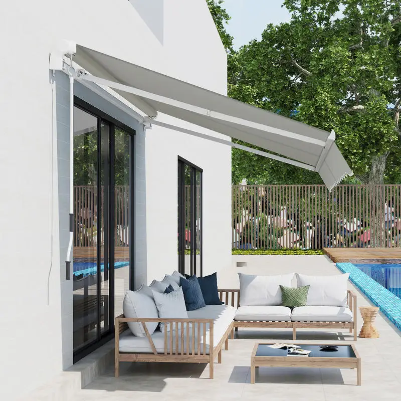 8' x 7' Retractable Sunshade Awning for the Patio with Easy Crank Design & Hardware Included, Gray view 8