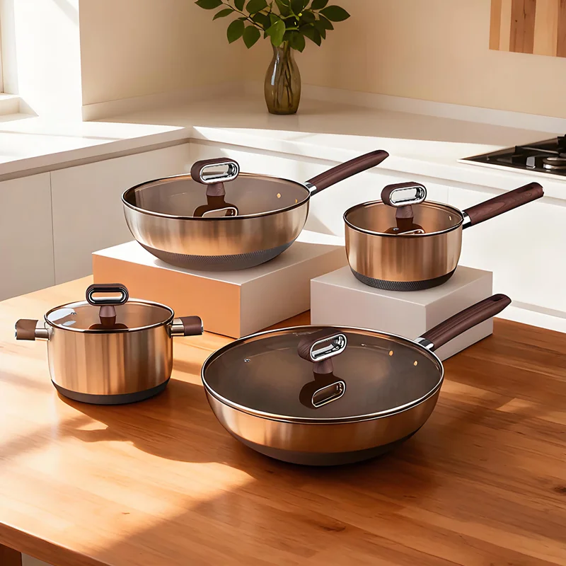 4Pcs Non-Stick Cookware Set, Kitchen Wok Frying Pan Stock Pot Milk Pan Combo