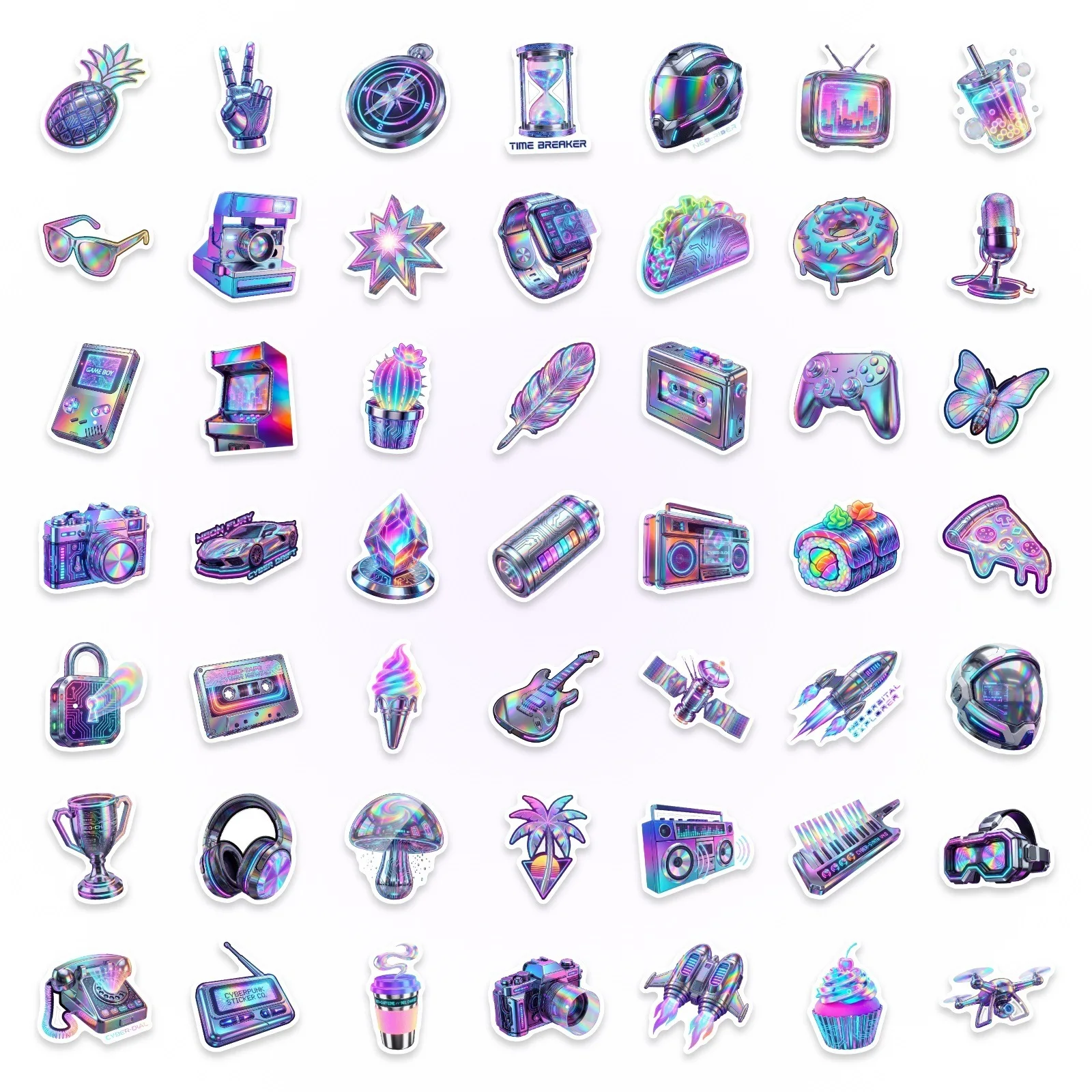 50/100 Pcs Cyberpunk Electronic Element 3D Effect Stickers, Waterproof Creative for Helmet Guitar Piano Phone Cup Decals
