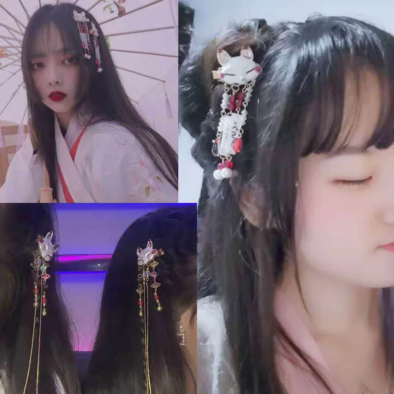 Fox hairpin Lolita rabbit tassel hair accessories  performance party festival headdress japanese hair accessories