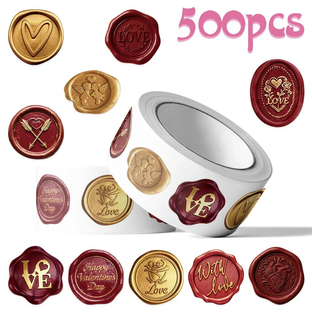 

500pcs/roll Valentine's Day Sealing Wax Stickers Cartoon Creative Sticker DIY Suitcase Diary Phone Laptop Graffiti Decals Pack