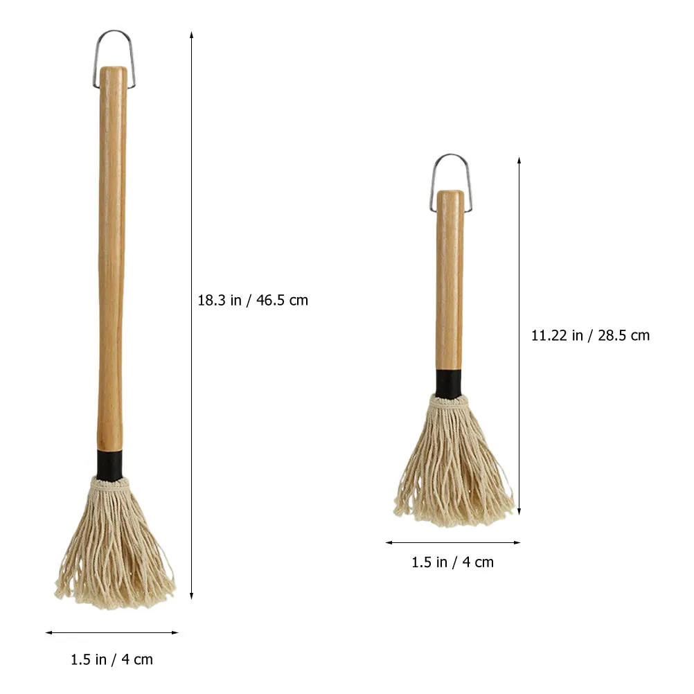 BBQ Basting Mop Set Cotton Sauce Brushes with Wood Handles for Grilling Roasting Baking Reusable Washable