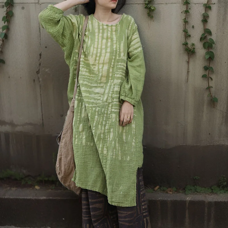 

Mori cotton and linen medium and long skirts have small literary texture, fresh hand-rubbed striped dresses, fashionable and cas