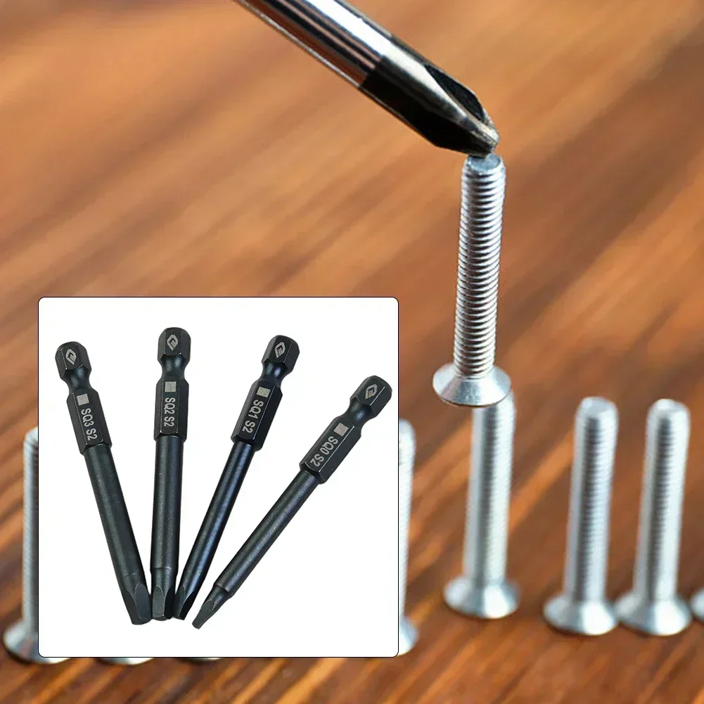 4pcs 65mm SQ0 SQ1 SQ2 Square Head Screwdriver Bits Set 1/4Inch Shank  Magnetic Screw Driver Electric Screwdriver Bits Hand Tool