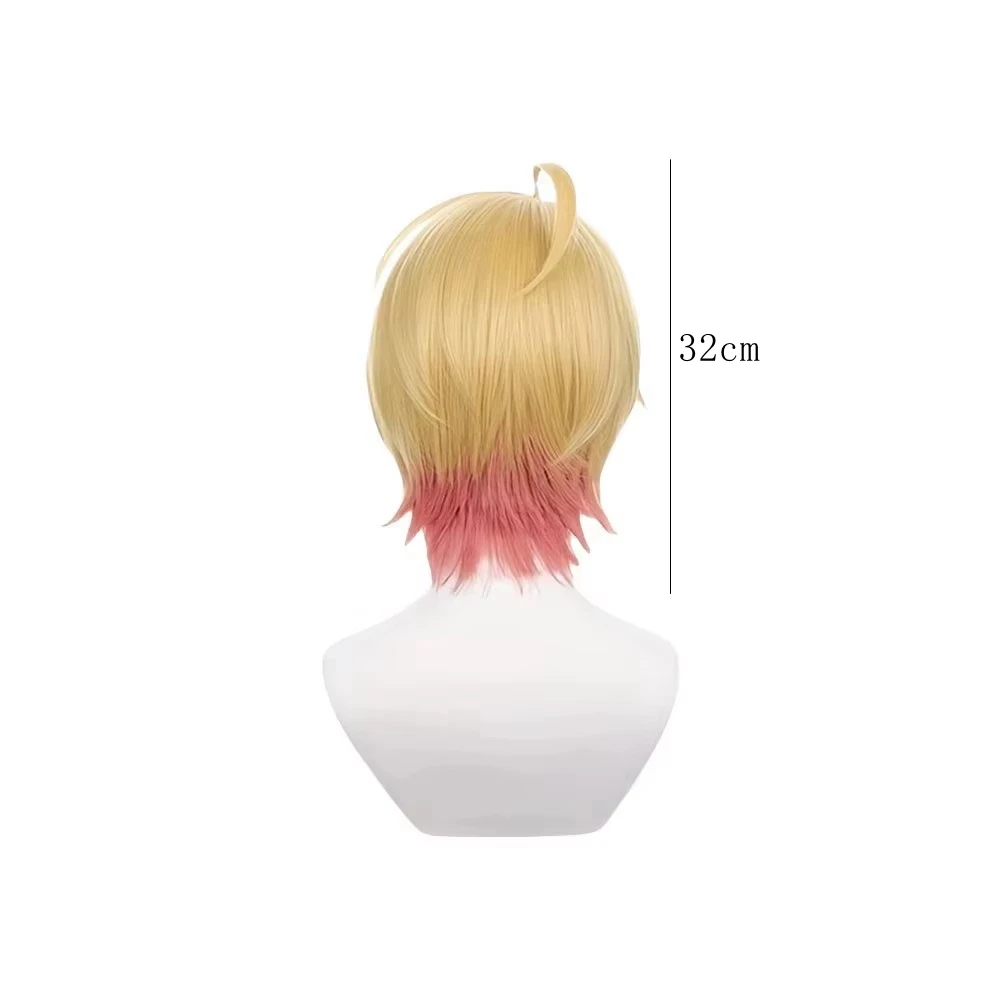 Short Blonde Wig With Pink Nape And Ahoge For Men Women Cosplay Anime Synthetic Heat Resistant Hairpiece Party Photo Gift