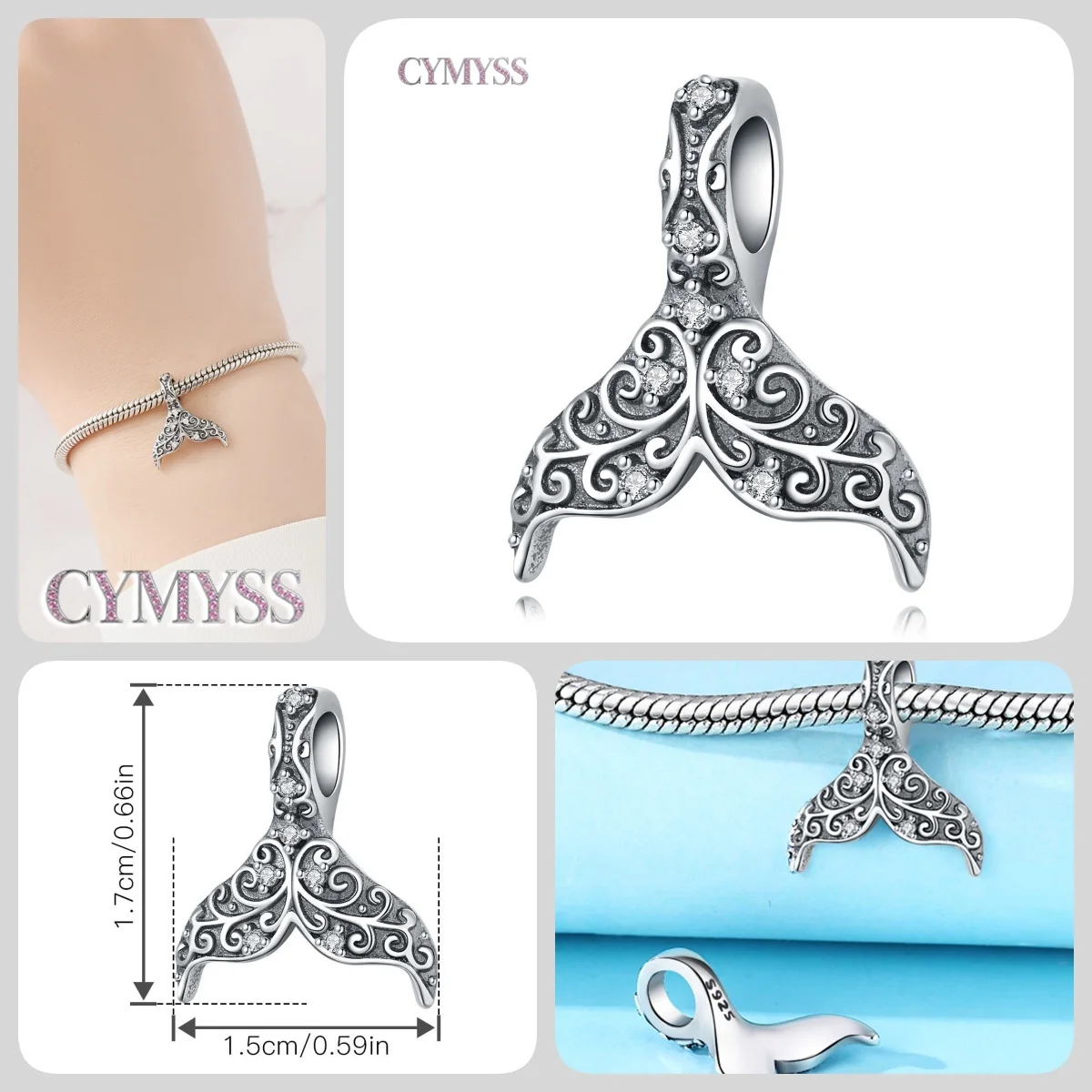 Blauer Charm, 925er Sterlingsilber, Ozeanperlen, Betta-Fisch-Anhänger, Geburtstagsfeier, Geschenk für Frauen, Armband, Halskette, DIY-Perlen, Schmuck – Detail 35