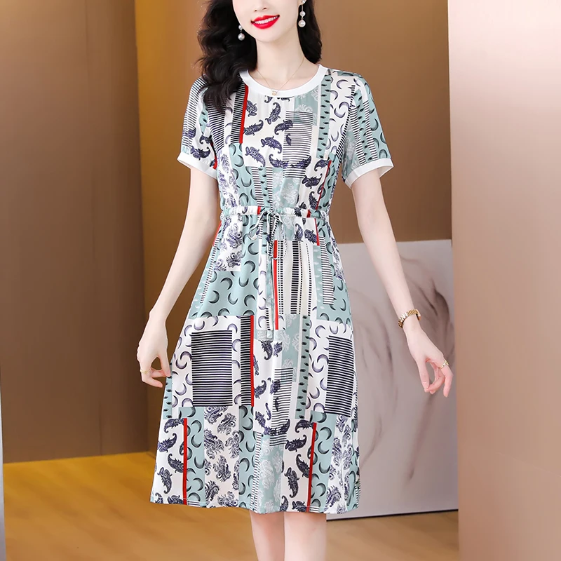 

Floral Tunics Vintage Summer Maxi Dress For Women Midi Elegant 2023 New Korean Fashion O-Neck Splicing Light Casual Party Dresse