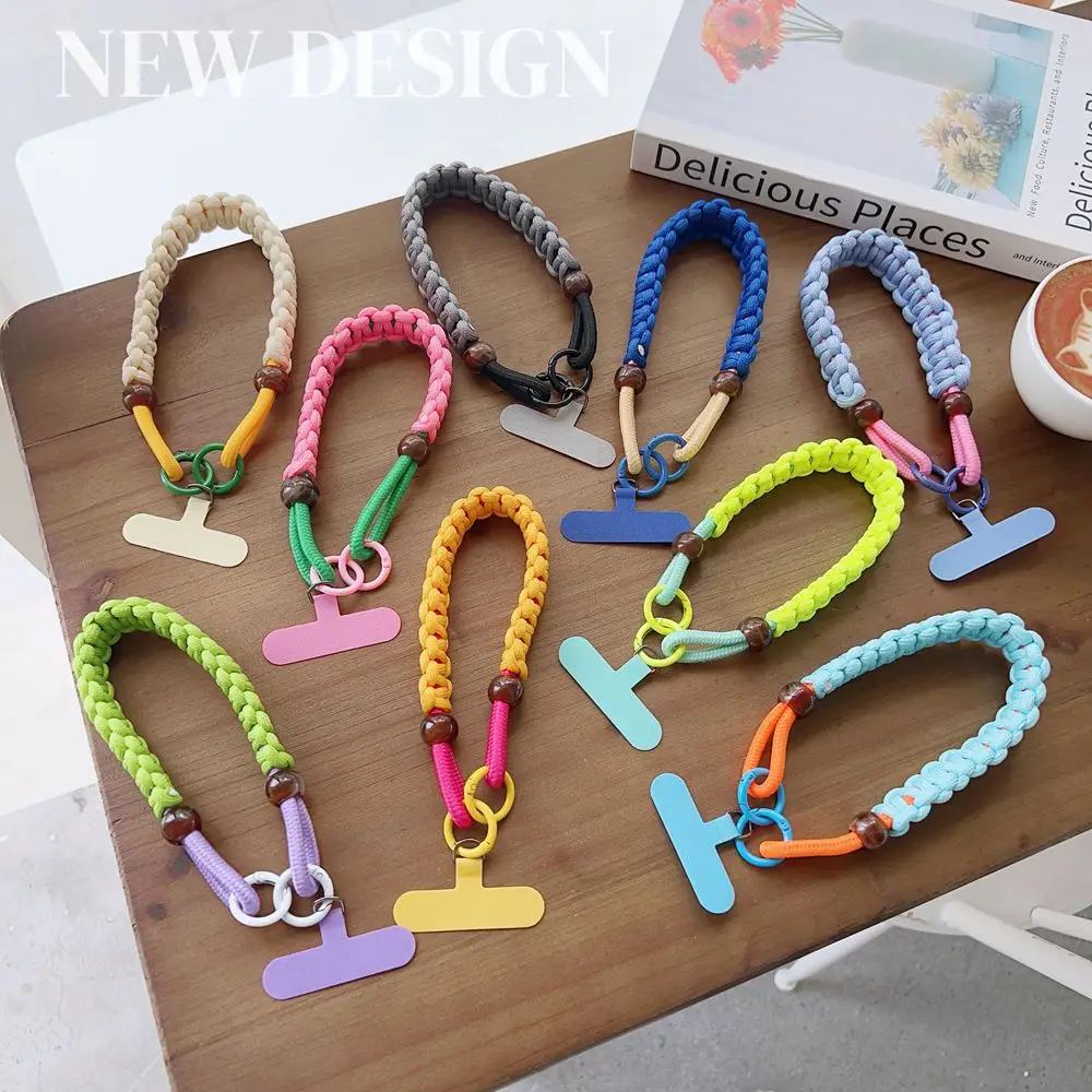 Cordão Curto Criativo de Nylon Trançado Colorido Artesanal Coreano para Celular, Alça de Pulso e Chaveiro para Pendurar na Bolsa