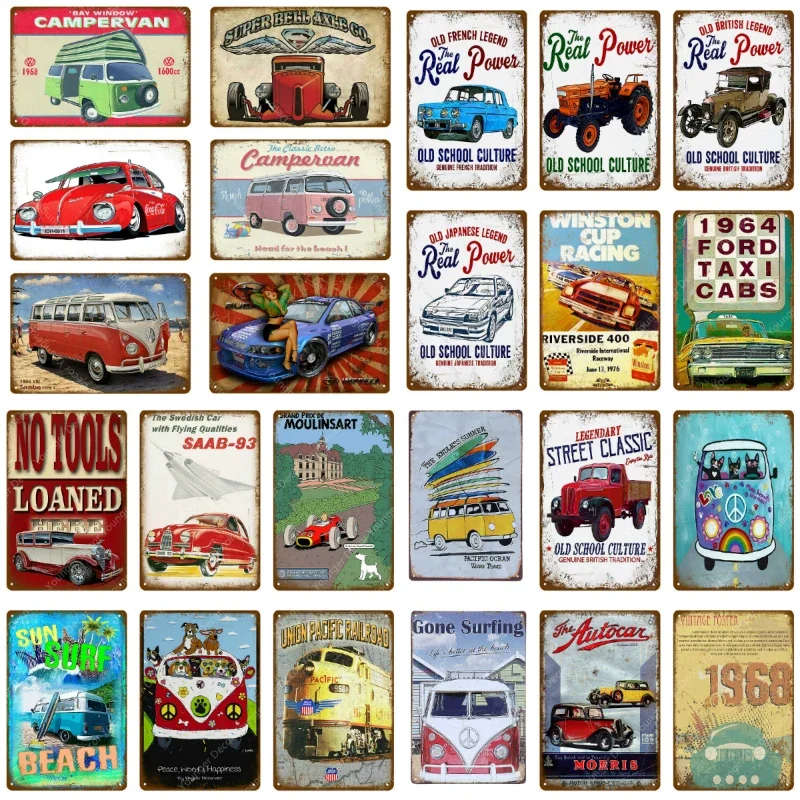 Vintage Home Decor Classic Car Bus Truck Campervan Metal Signs Painting Poster Garage Pub Bar Plate Wall Plaque YJ147