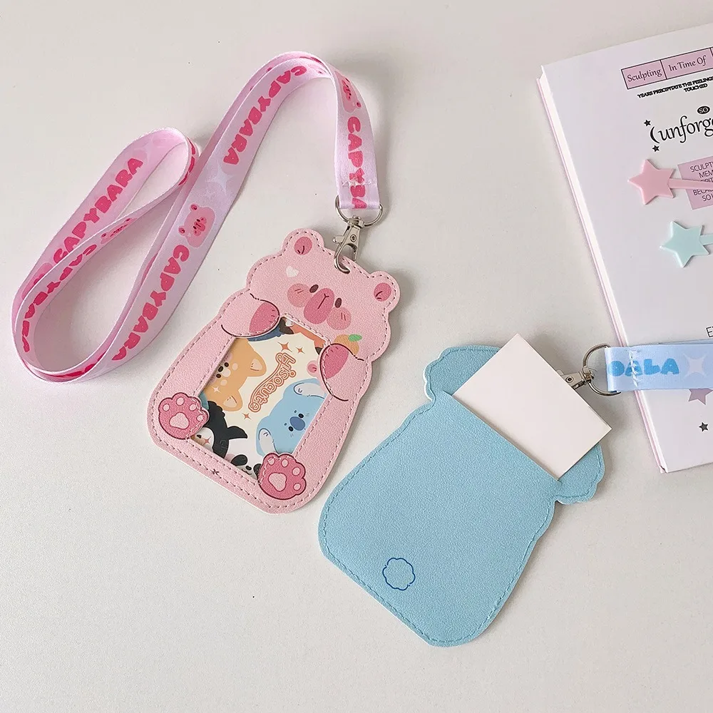 Nuovo porta carte per animali dei cartoni animati con porta badge con cordino Portafoto Porta carte per autobus per bambini in pelle PU impermeabile