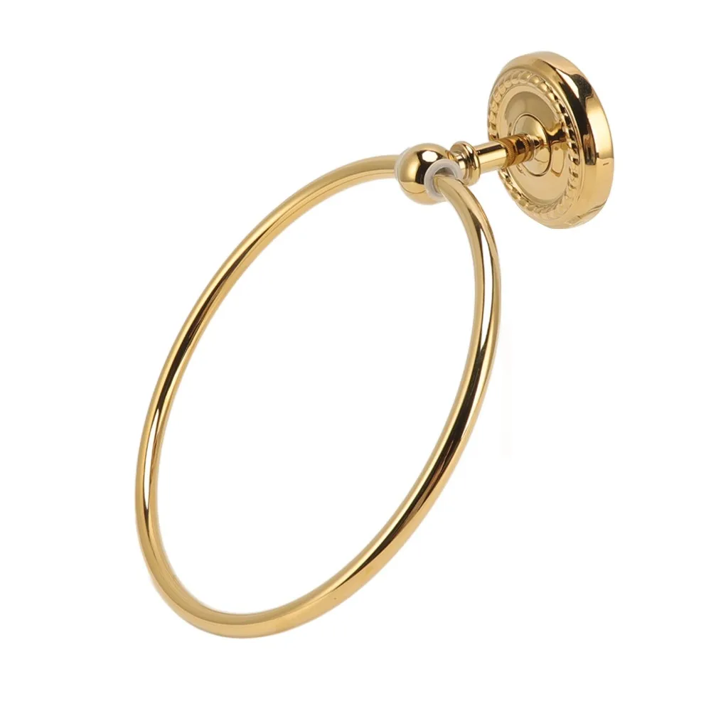 

Decorative Copper Towel Ring Golden Glossy Hand Feel Towel Rack Wall Mounted Braiding Carvings Round Towel Holder Home Hotel