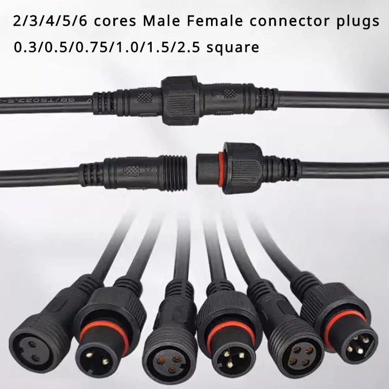 1/5Pair 2 3 4 5 6Pin 0.3/0.5/0.75/1.0/1.5/2.5sq Waterproof Male Female Cable Conn Plug Butt Extension Line Outdoor LED Wire IP67