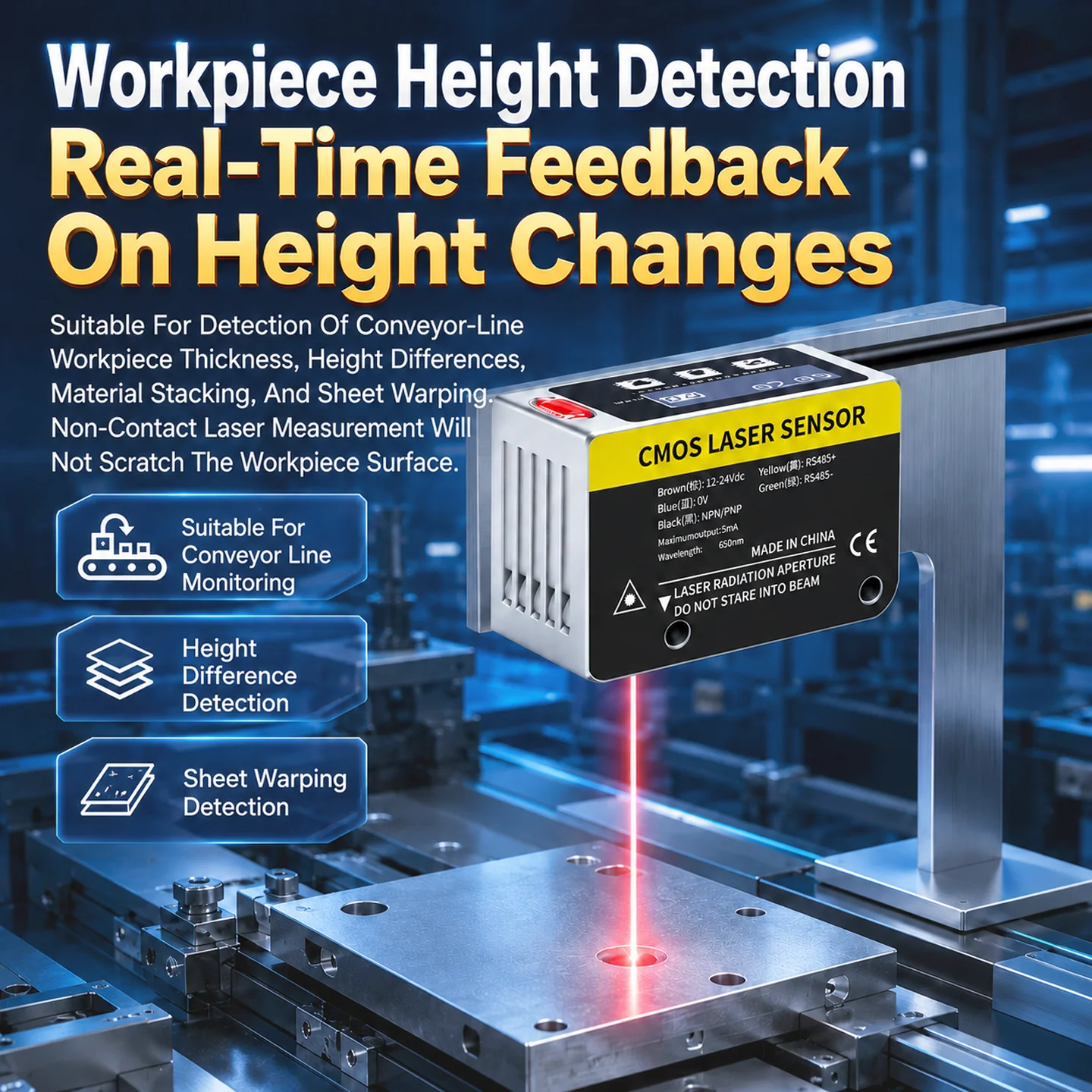 ZHICAN E3CX Laser Displacement Sensor RS485 Long Range High Precision Distance Thickness Height Measurement