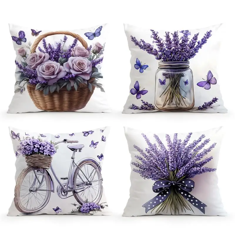 Romantic Purple Lavender Cushions Pillowcase Polyester Cushion Cover Throw Pillow Sofa Decoration Pillowcover Home Decor