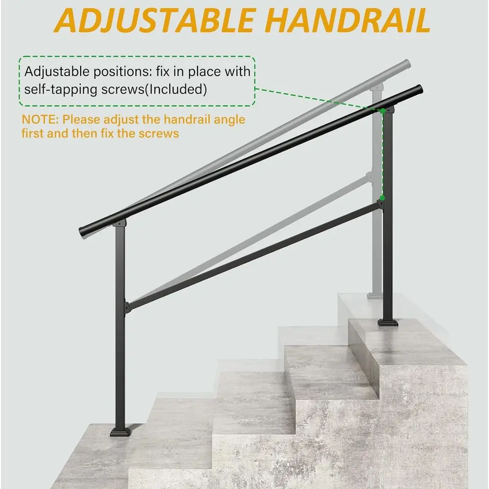 5 Step Handrails for Outdoor Steps, Safety Outdoor Handrails for Exterior Steps, Black Stair Railing Kit (4-5 Steps Handrail)