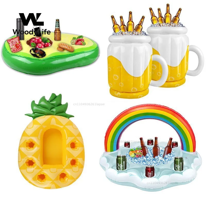 Summer Ice Bar Ice Bucket, Avocado Pineapple Coconut Tree Cup Holder Inflatable Floating Row, Water Green Plant Floating Row