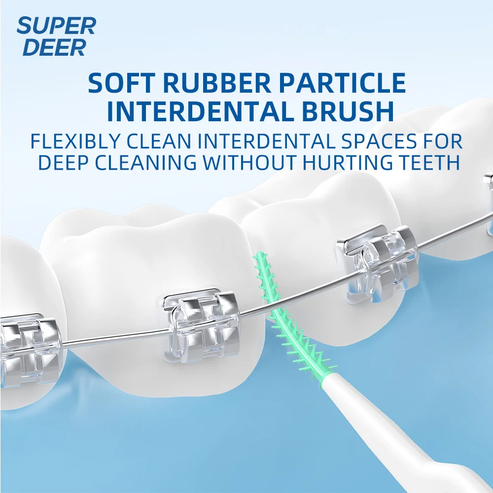 Super Deer 2 in 1 Floss Pick with Soft Interdental Brush Mint Disposable Teeth Flosser for Orthodontic Braces Oral Cleaning Care