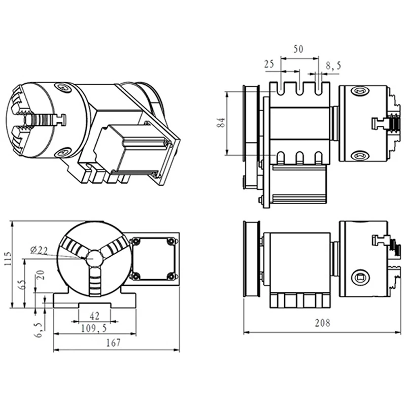 GZ4406B nueva máquina de grabado cuarto eje A eje giratorio CNC cabeza divisoria 100MM mandril agujero pasante 22MM