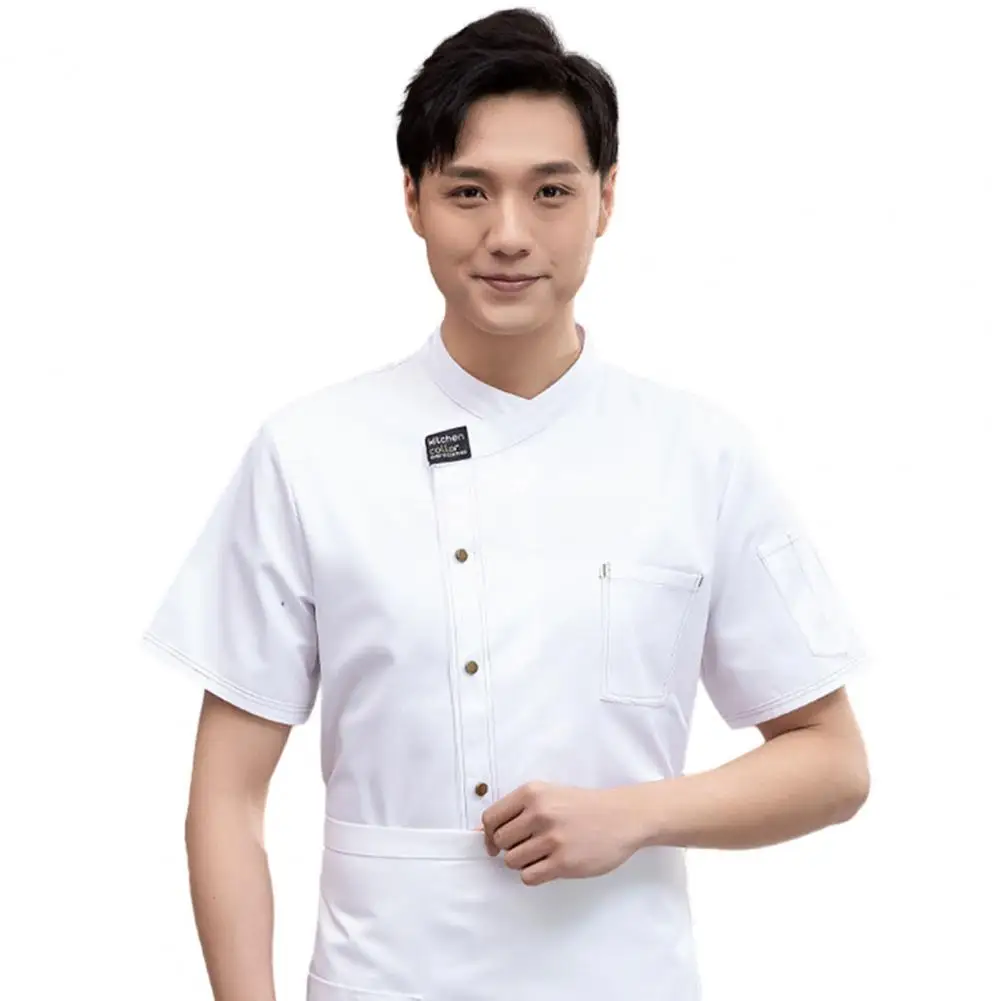 Uniforme de Chef de manga corta Unisex, uniforme de Chef de manga corta con cuello levantado Premium, para restaurante y profesionales