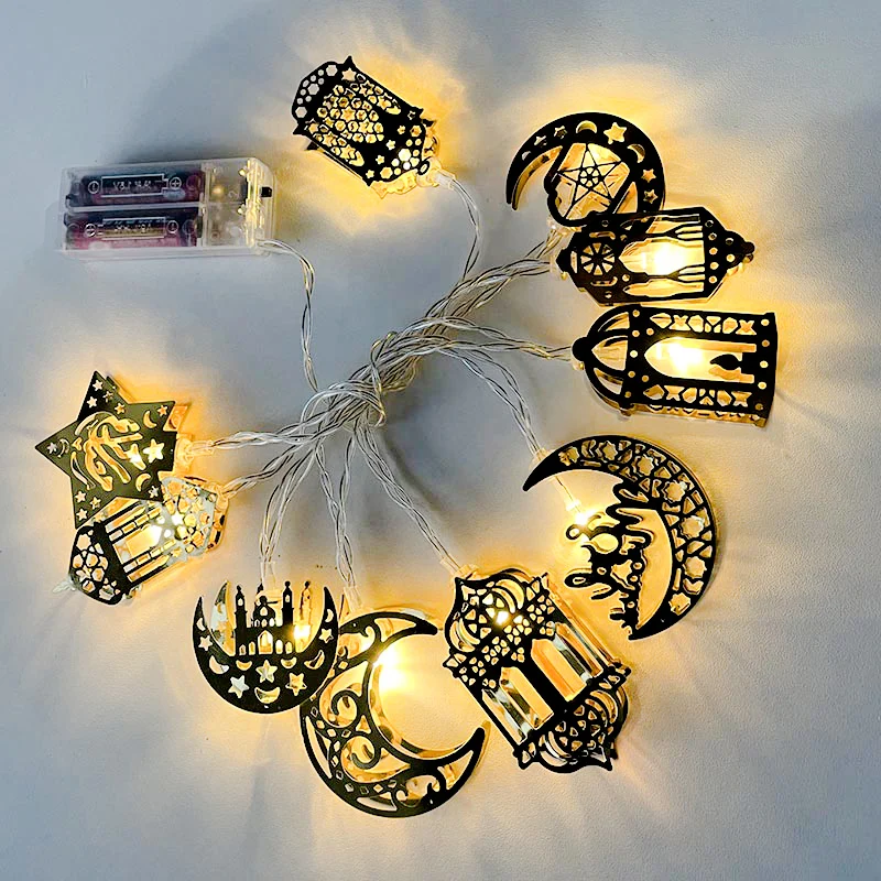 Eid Mubarak LED String Lights Moon Star Castle Lantern Ramadan Kareem Decoration for Home Muslim Islamic Festival Party Supplies