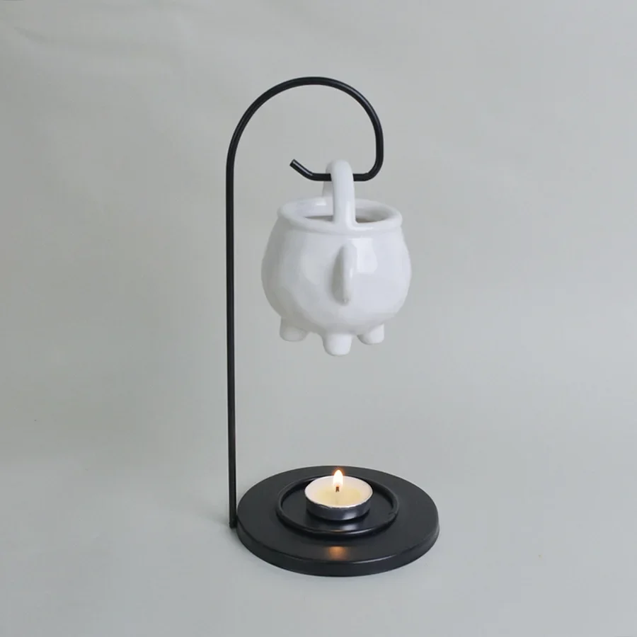 1pc Essential Oil Burner with Iron Hook, Ceramic Aromatherapy Decor, Indoor Fragrance Ornament (Without Incense)