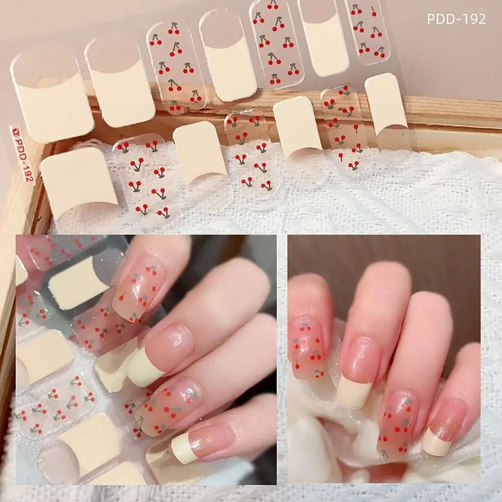 Easy To Removal 14Strips Gel Nail Stickers Semi Cured Floristic Gel Nail Polish Strips Full Cover Nail Patch DIY Nail Art Making