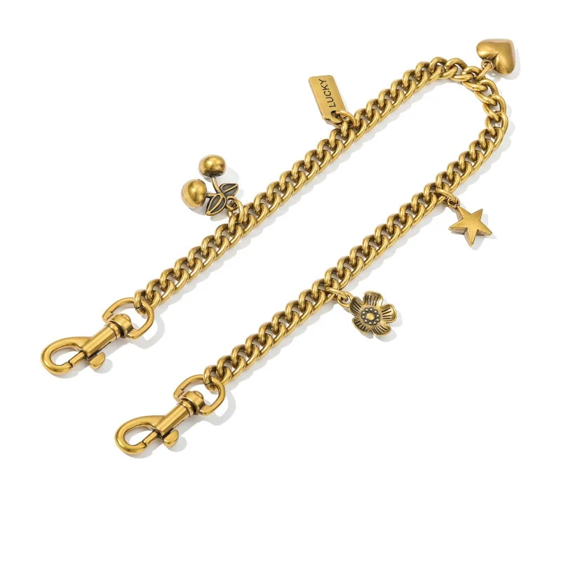 45cm Metal Handbag Handle Chain DIY Cherry Heart Multi-Pendant Purse Strap Replacement Accessory for Bags